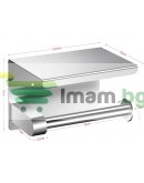 Метална поставка за тоалетна хартия с рафт за телефон